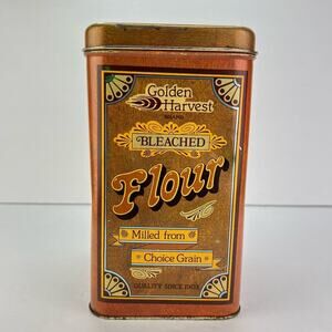Vintage Golden Harvest Bleached Flour Tin 1978 Cheinco Copper Color